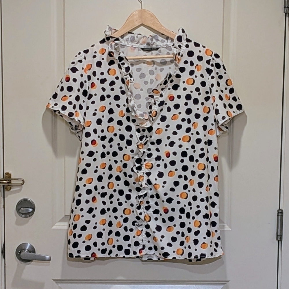 3/$30 EUC NoraCora 3XL Abstract Polka Dot Ruffle Collar Puff Sleeve Blouse